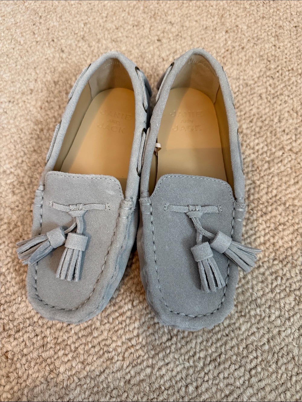 Janie and Jack Light Gray Suede Tassel Moccasins